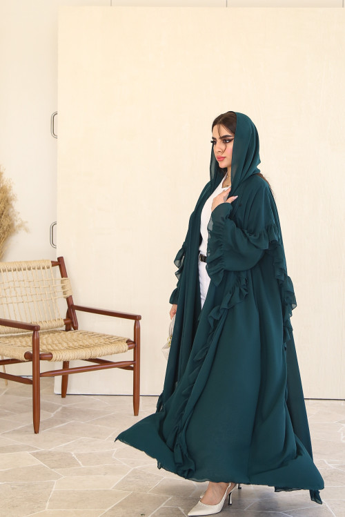 Turquoise pleated abaya