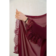 Maroon abaya with Victorian sleeves and soft tulle inserts