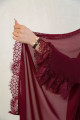 Maroon abaya with Victorian sleeves and soft tulle inserts