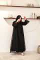 Transparent abaya with flowers and beads