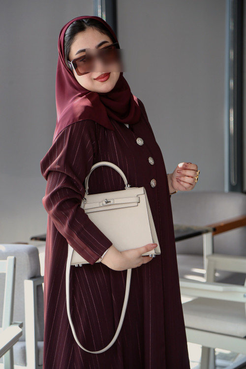 Maroon striped abaya