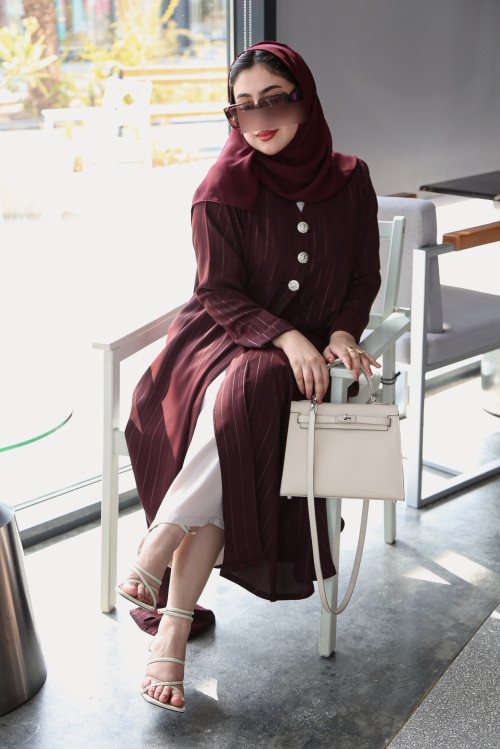 Maroon striped abaya