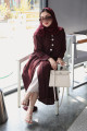 Maroon striped abaya
