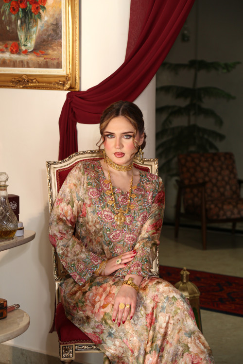 مخور  جاكارد طبيعي فاخر- Red Flowers