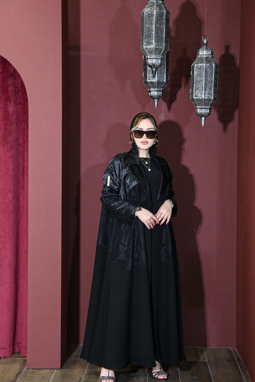 عباية فاخرة من التفيتا مطرزة بالدانتيل بالفرنسي