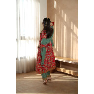 Red Balochi traditional dress with trousers