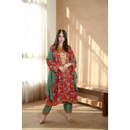 Red Balochi traditional dress with trousers