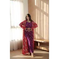 Indian bisht in red and purple