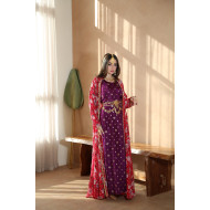 Indian bisht in red and purple