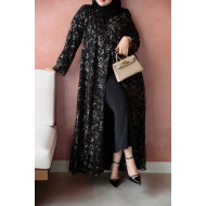 Luxurious French lace abaya in black and gold