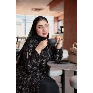 Luxurious French lace abaya in black and gold