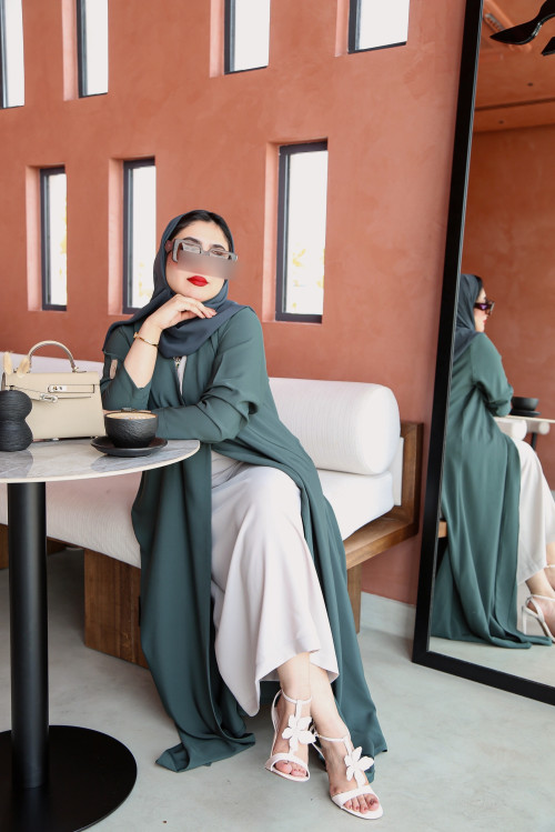 Gray-green practical abaya