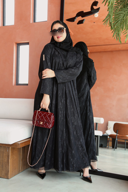 Luxurious black French lace abaya
