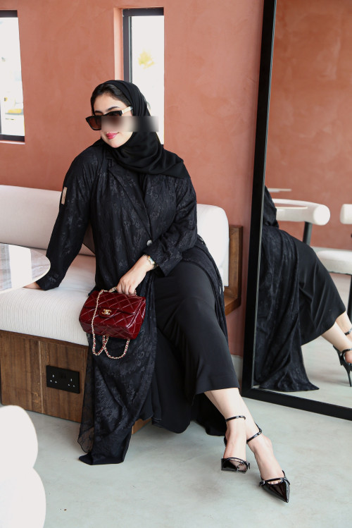Luxurious black French lace abaya