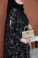 Luxurious French lace abaya in black and gold