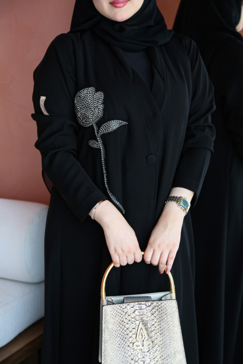 Silver Crystal Rose Abaya