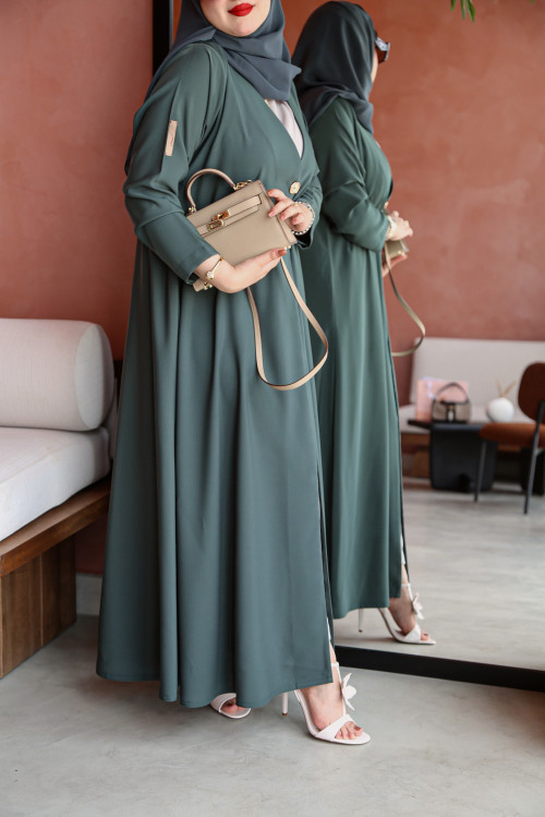 Gray-green practical abaya