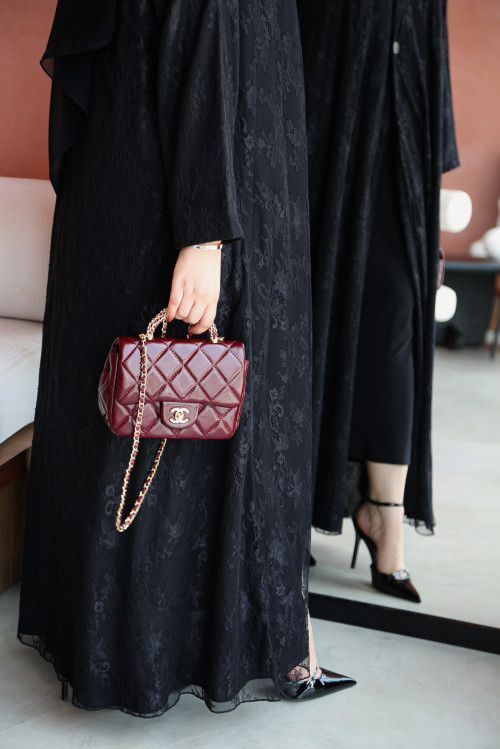 Luxurious black French lace abaya