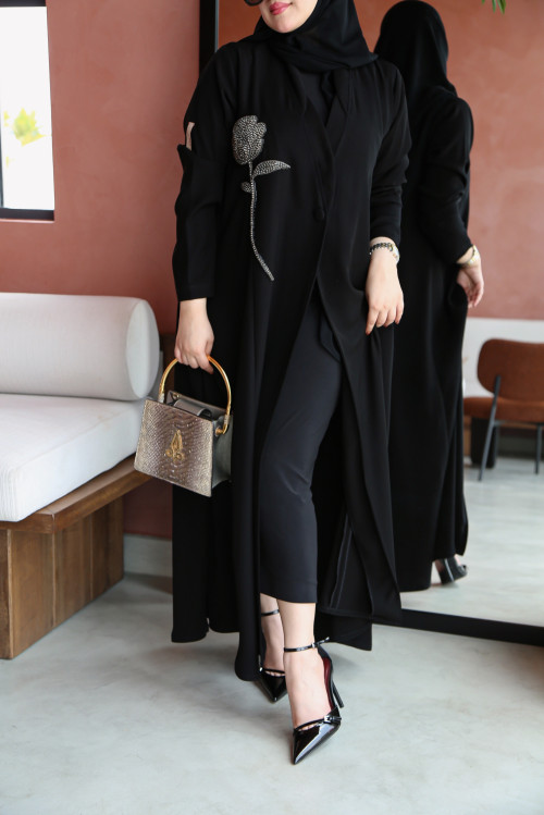 Silver Crystal Rose Abaya