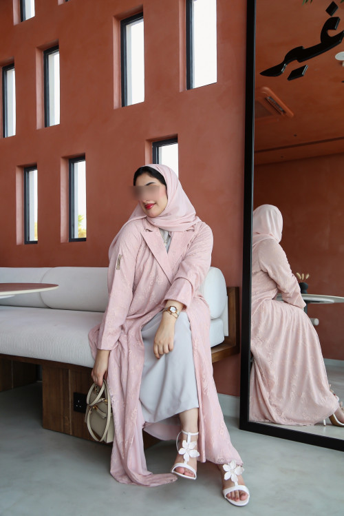 Luxurious French lace abaya in cashmere colour