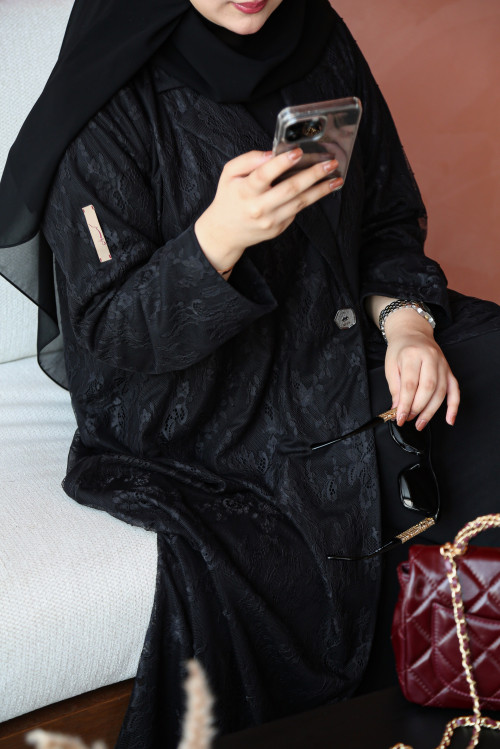 Luxurious black French lace abaya