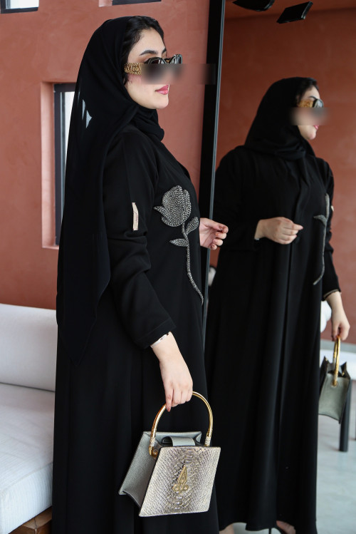 Silver Crystal Rose Abaya