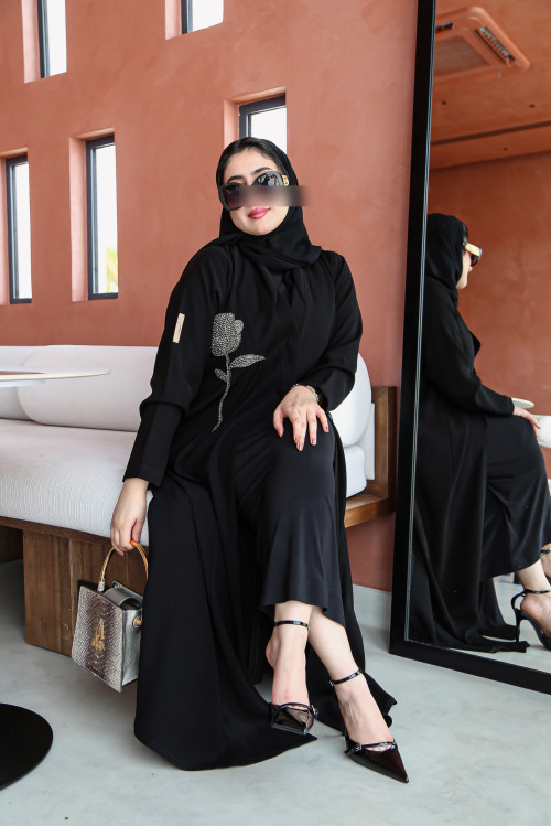 Silver Crystal Rose Abaya