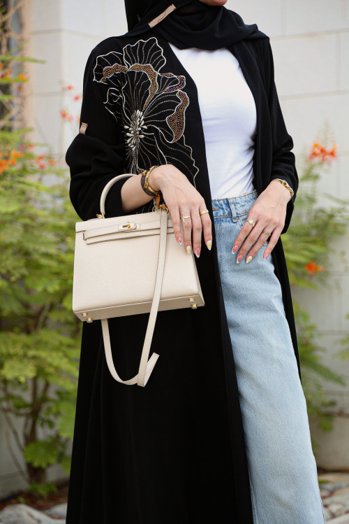 Embroidered rose abaya