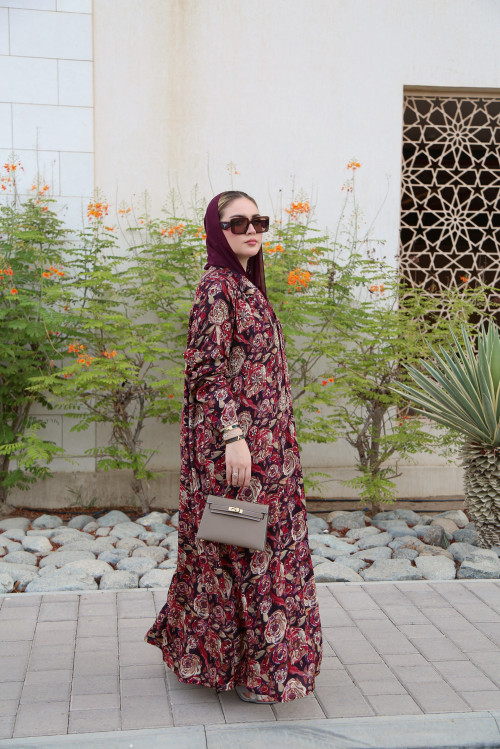 Roses Abaya - Burgundy