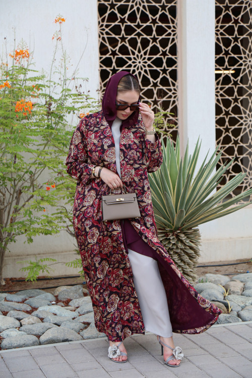 Roses Abaya - Burgundy
