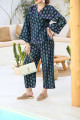 Navy blue side wrap blouse set
