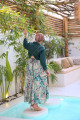Turquoise jacket set with layered skirt