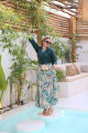 Turquoise jacket set with layered skirt