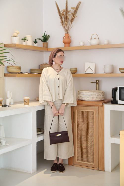 Beige linen kimono set