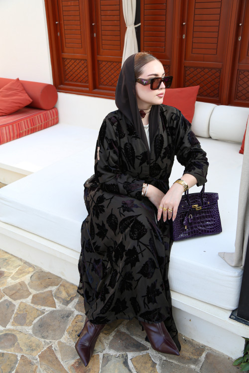 عباية الاوراق المخملية - Dark Khaki Taupe