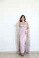 Mauve color dress with tulle bisht