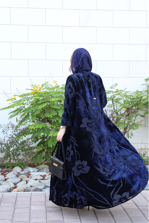 عباية  مخملية- Navy Blue
