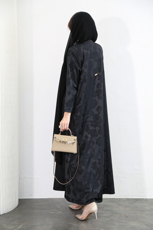 Jacquard abaya in black
