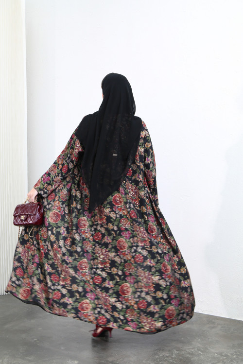 Colorful roses abaya - black background