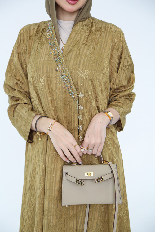 Embellished abaya - olive gold