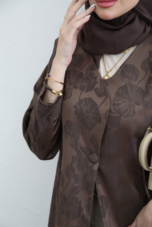 Brown jacquard abaya