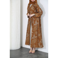 Abaya embossed with copper leaves