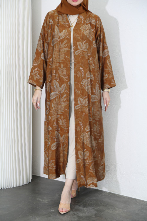 Abaya embossed with copper leaves