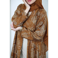 Abaya embossed with copper leaves