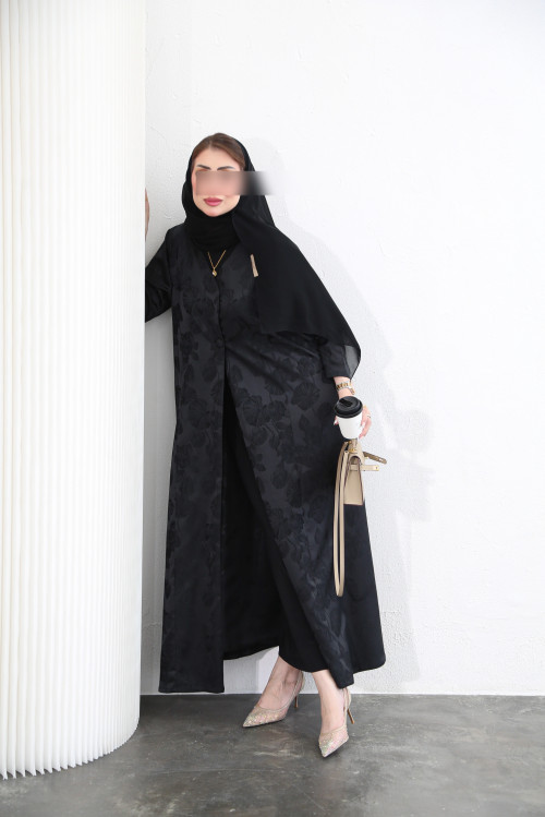Jacquard abaya in black