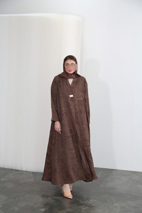 Carved viscose abaya - cocoa