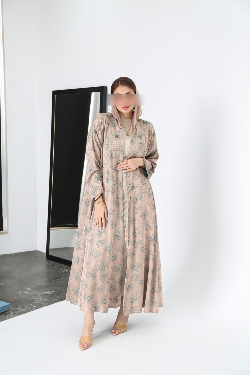 Beige satin silk abaya
