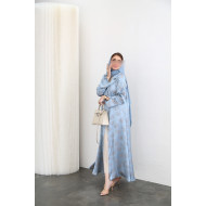 Metallic blue satin silk abaya