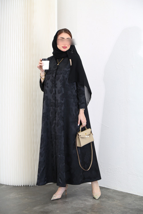 Jacquard abaya in black