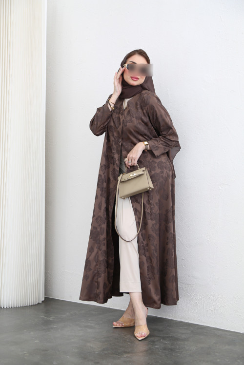 Brown jacquard abaya